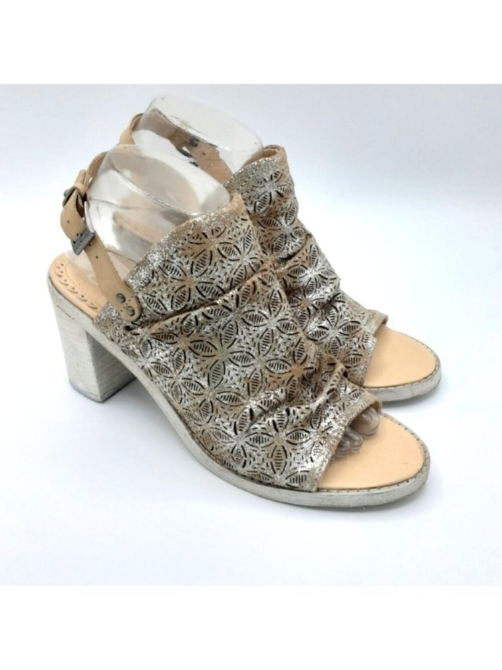 Naughty Monkey Metalliac Leather Block Heel Shoe Size 8.5M.